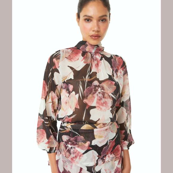 MISA Lulu High Neck Top In Flora Tropical Black XS NEW NWT! - Picture 1 of 8